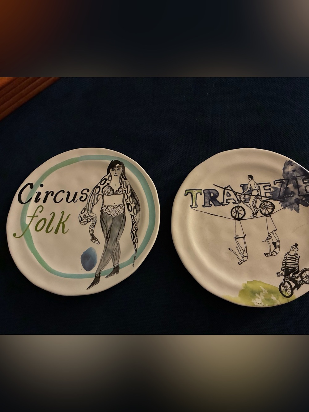 Pair of Anthropologie Circus Folk salad/dessert plates by artist Pia Bramley